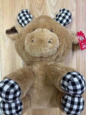 Holiday Moose Plush Buffalo Check Christmas Stuffed Animal Brown NWT